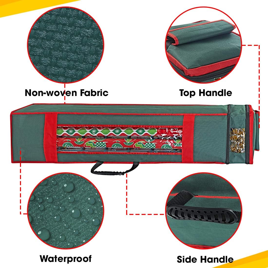 ProPik Christmas Wrapping Paper Storage Organizer Bag - Heavy Duty with Pocket & Clear Window | 47 x 10 x 10 Inch, Green