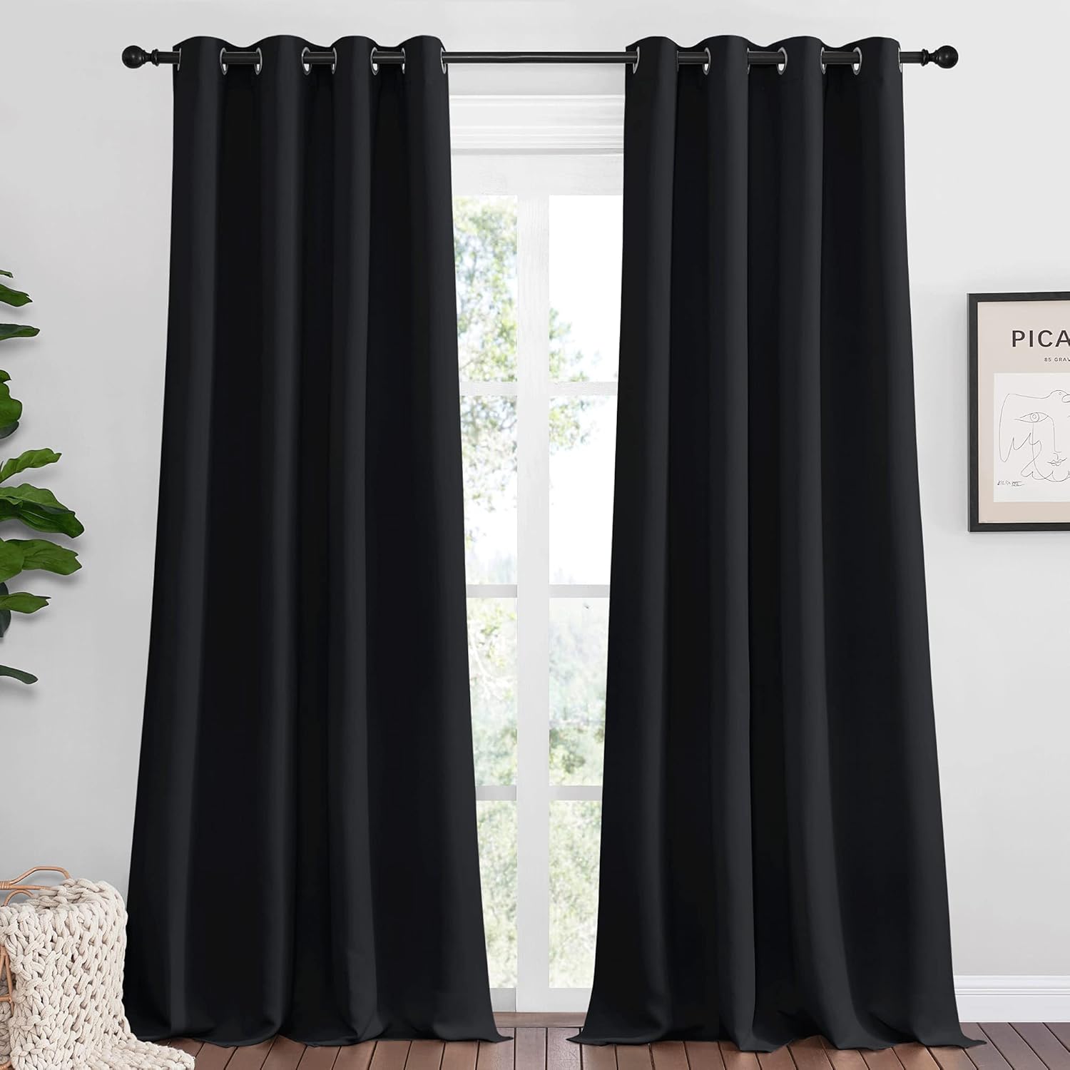 NICETOWN Blackout Curtain Shades - Thermal Insulated Grommet Drapes | 2 Panels, 55" x 94", Black