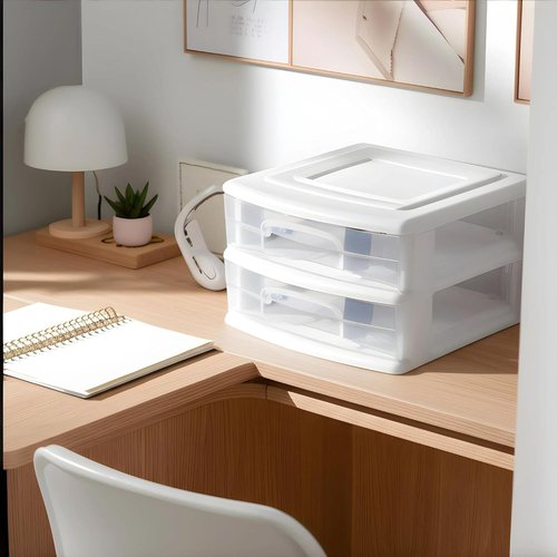 HOMZ 2-Pack Storage Cart - Clear Plastic Drawers, 14.25" Wide, White Frame | Ideal for Home & Office Organization