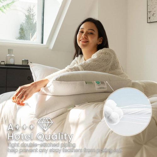 Alanzimo Goose Feather Down Pillows - Fluffy Queen Size Set of 2 | 100% Cotton Cover, 20x28 Inches