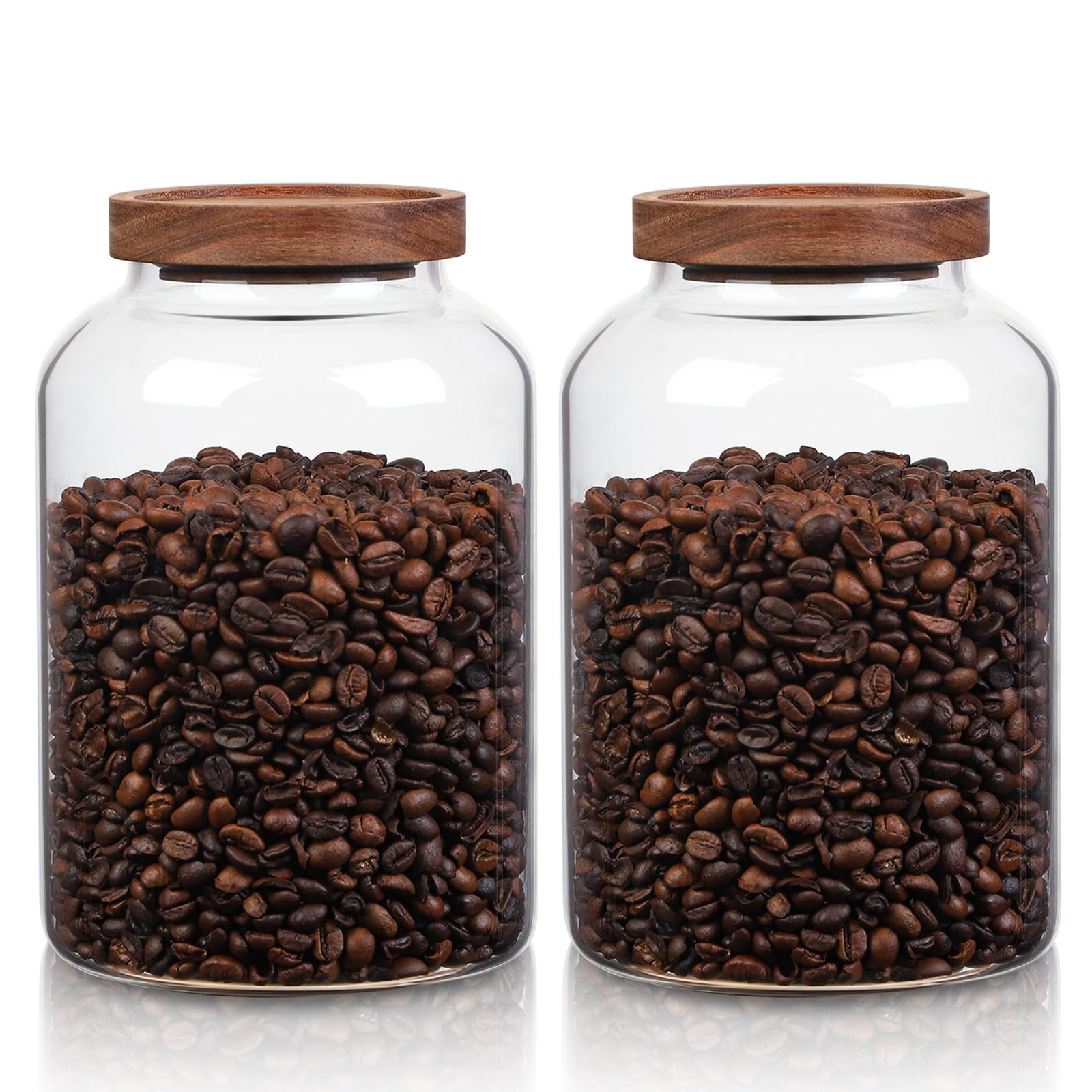 WHJY 2 pack 1/2 Gallon Glass Jars with Airtight Lids Transparent Clear Kitchen Canister for Pantry Organization Large Food Storage Containers for Coffee Flour Sugar Pasta