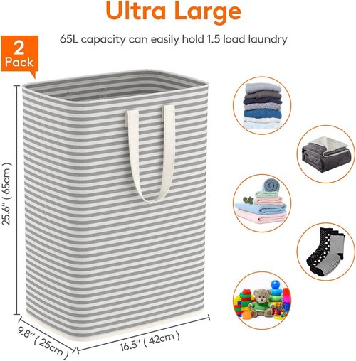 Lifewit Laundry Basket - 65L Collapsible Hamper with Reinforced Handles | Waterproof Design in Grey