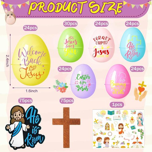 Mini Jesus Figurines Easter Eggs - Religious Basket Fillers for Kids | 50 Pack Plastic Eggs