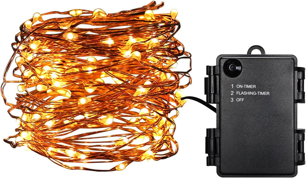 Skiennix Mini Battery Powered Fairy Lights - 16ft Warm White Copper Wire String Lights for Bedroom, Christmas & Weddings