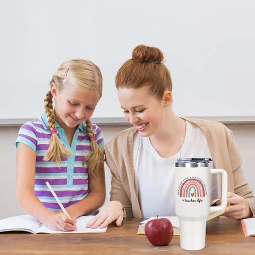 iAOVUEBY Teacher Appreciation Gifts, Teacher Gifts for Women from Student - 40oz Tumbler with Handle, Coffee Mug