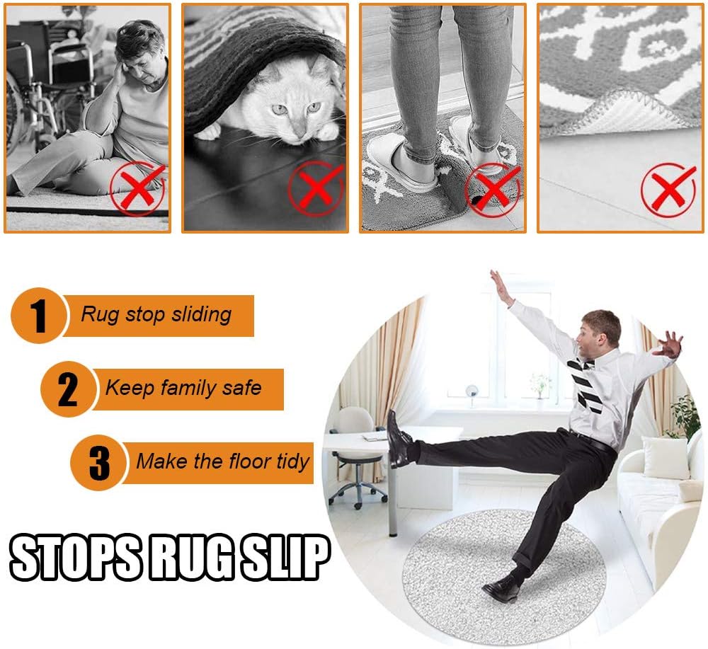 Skiennix Rug Grippers - Super Sticky Anti-Curling Carpet Tape | Non-Slip 8-Piece Set (Black)