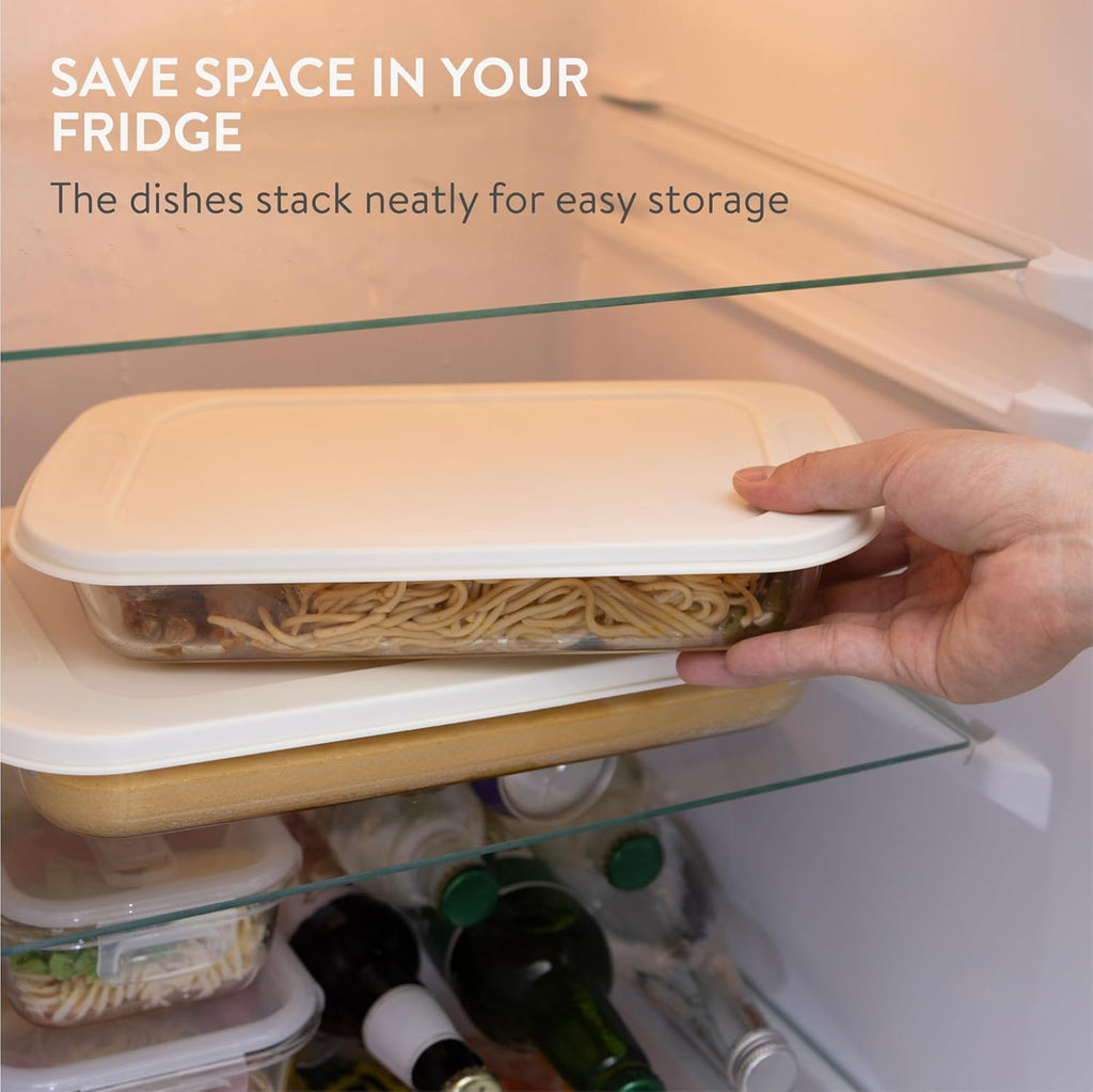 Navaris Glass Baking Dish Set - 4-Piece Casserole Dishes with Lids | 1.7qt & 2.3qt Bakeware for Lasagna & Leftovers