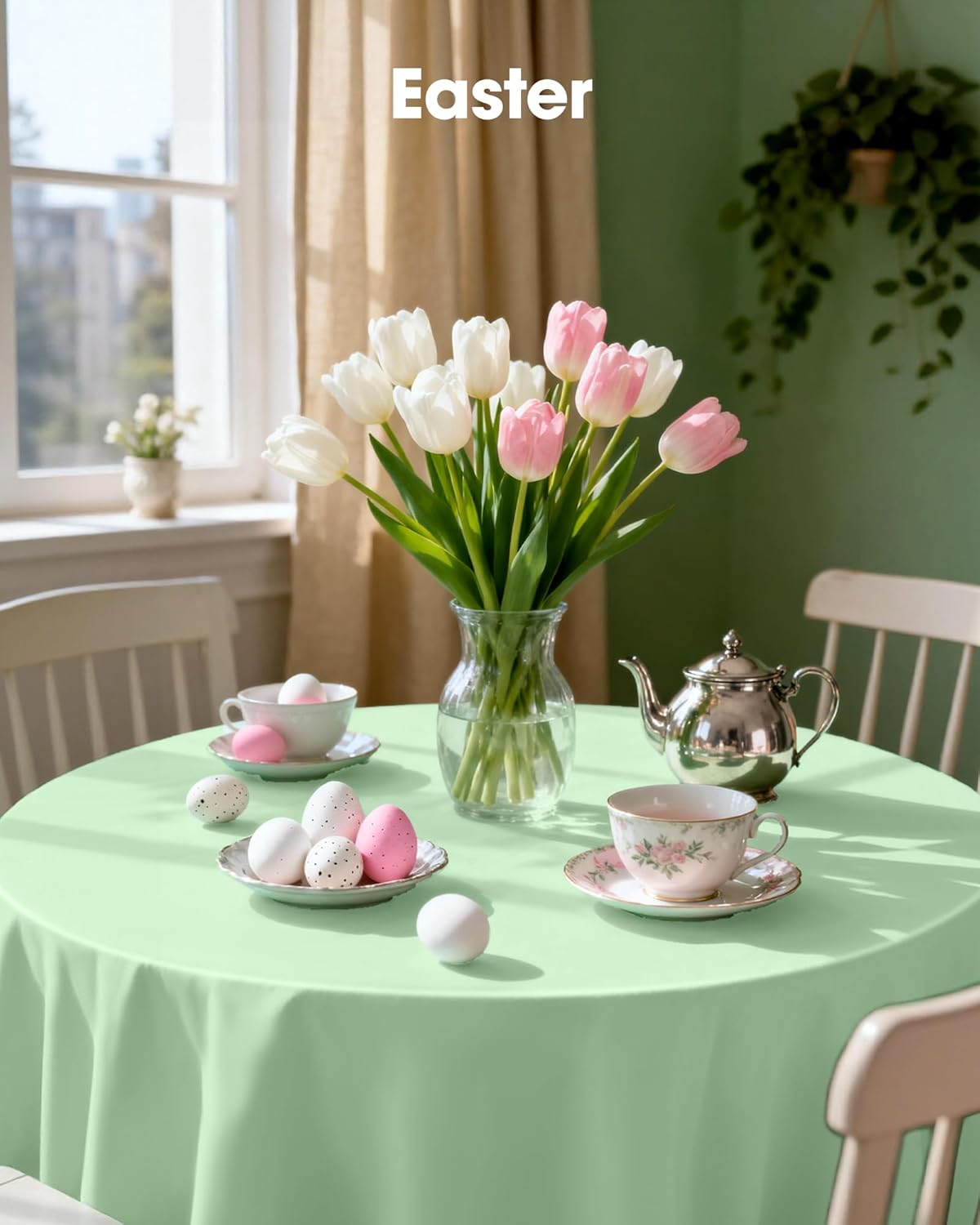 Pureegg Disposable Plastic Table Cloths - 84'' Round, Leakproof & Sturdy, Sage Green | 10 Pack for Easter Parties