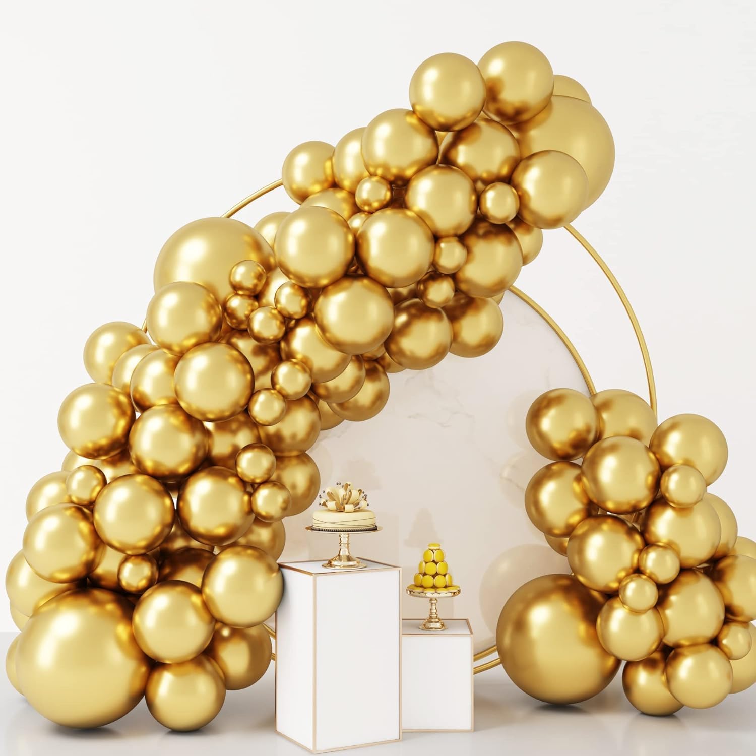 RUBFAC Metallic Gold Balloons - 92pcs Chrome Latex Set for New Year & Birthday Celebrations | 5-18 Inch