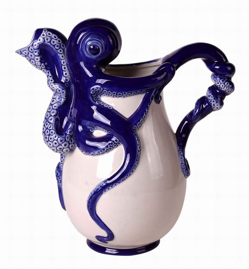 Blue Sky Ceramic Octopus Pitcher, 13", Blue