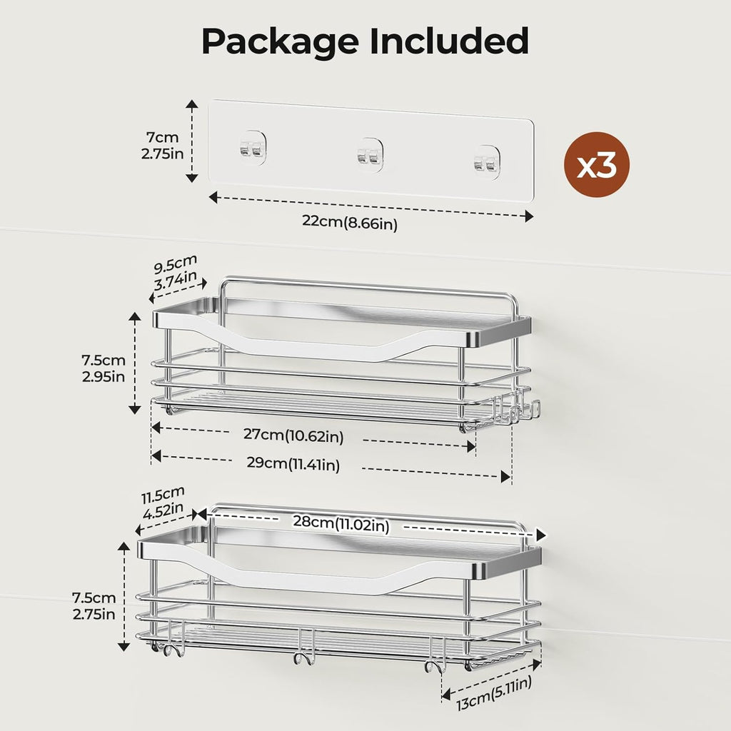 Orimade Shower Caddy - Wall-Mounted Storage Rack | Rust-Resistant Stainless Steel, Pack of 2 with 5 Hooks