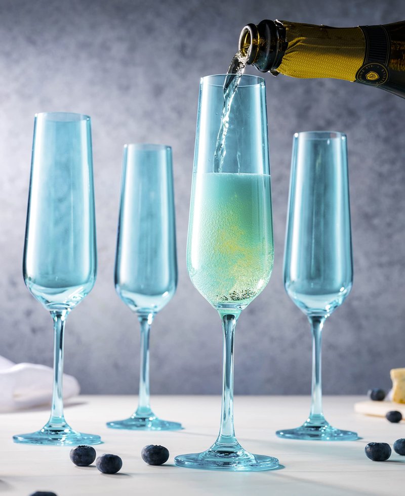 Godinger Champagne Glasses, Stemmed Champagne Flutes, Champagne Glass Set, Blue, 7oz, Set of 4 - Made in Europe
