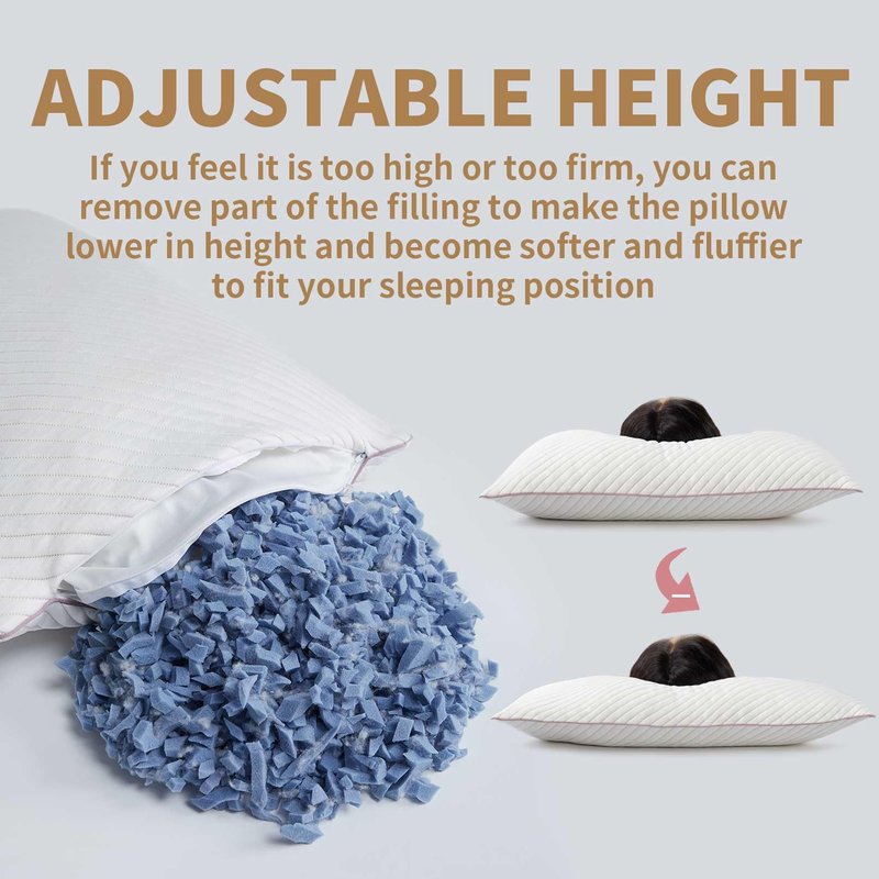 Olaftin Pillows Queen Size Set of 2 Cooling Shredded Memory Foam Pillows 2 Pack for Sleeping for Side Back Stomach Sleepers