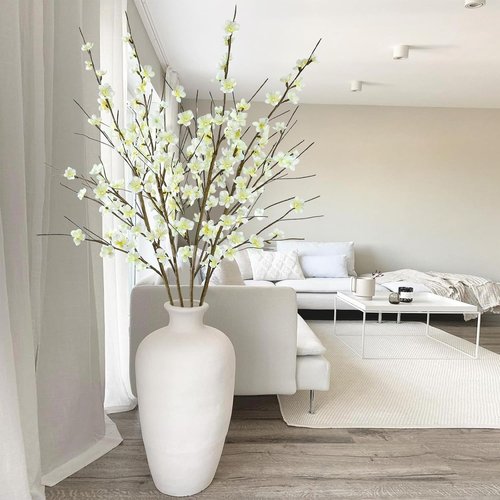 Krissing Cherry Blossom Branches - 39” Tall White Faux Flowers for Home & Wedding Decor