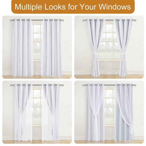 DWCN White Blackout Curtains with Sheer Overlay Thermal Insulated Mix & Match Double Layer Window Panels for Bedroom Living Room Drape Sewn with Tiebacks Grommet Top 60" Wx84 Lx2