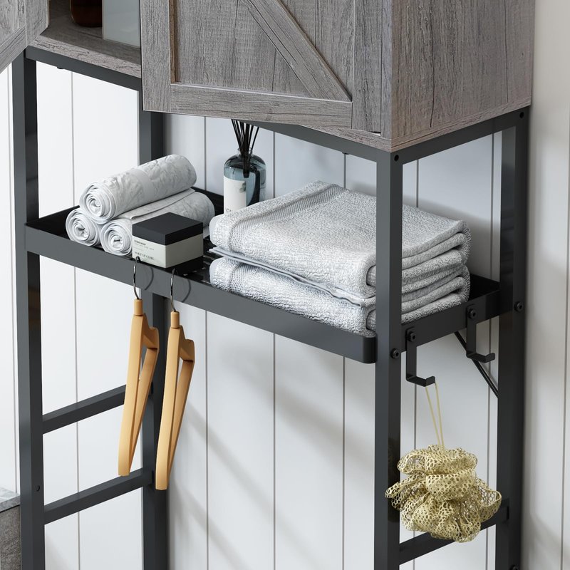 Timboniture Over The Toilet Storage Cabinet, Bathroom Above Toilet Cabinet Organizer with Doors and Adjustable Shelves, Bathroom Shelf Organizer with Anti-Tip Device & Drain Rack, White (Brown)