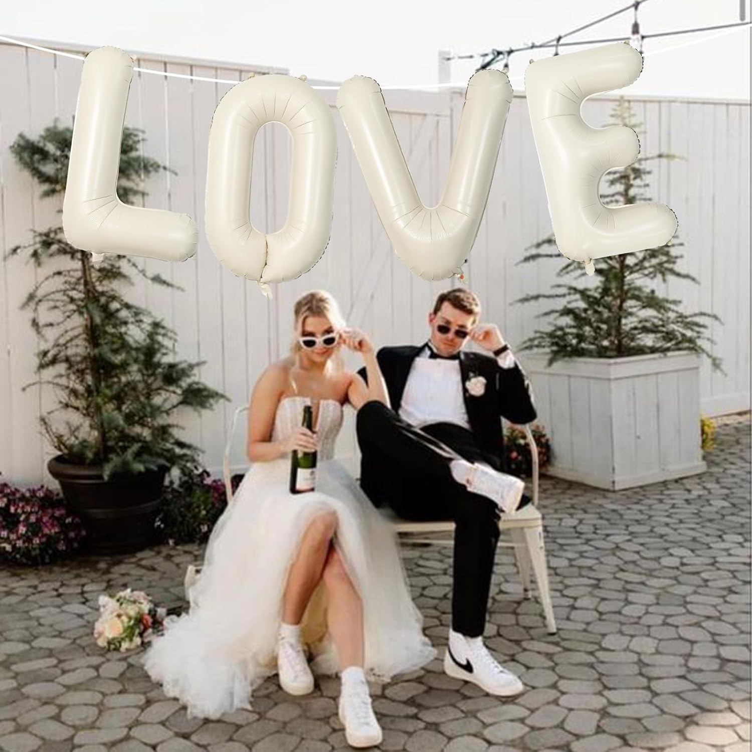 Skiennix 40 Inch Cream White Sand Love Balloons - Elegant Ivory Alphabet Balloons for Valentine's Day & Weddings