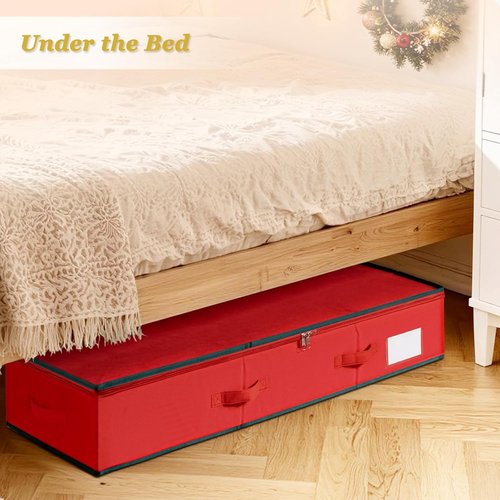 Criusia Gift Wrapping Paper Organizer - Durable Underbed Storage for 24 Rolls | Red with Removable Dividers & Pockets