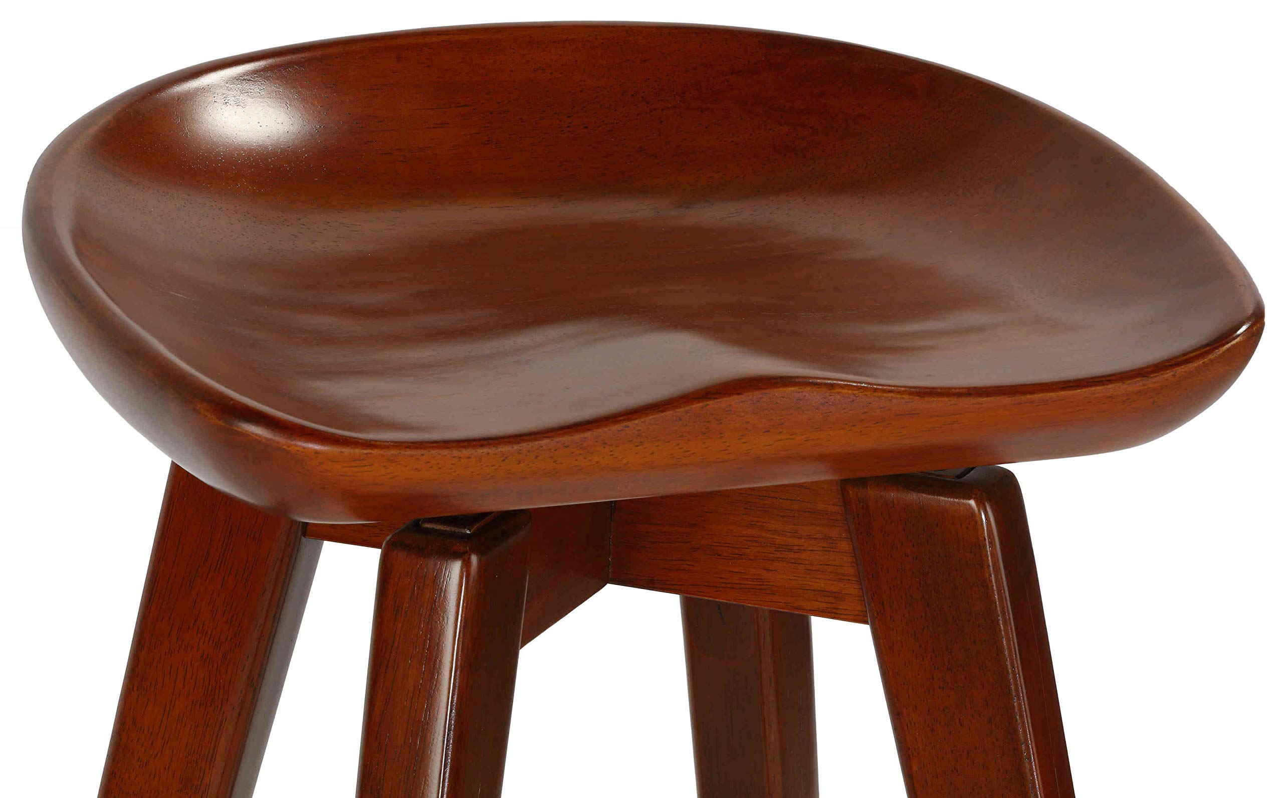 Cortesi Home Tiwi Backless Swivel Barstool in Solid Wood, 29" Walnut