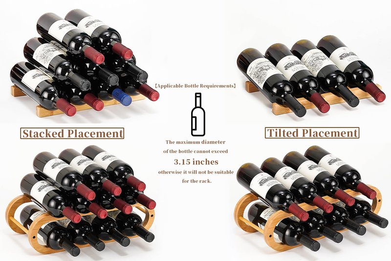 Aixboumo Wine Rack for Cabinet and Countertop - Adjustable in 2 Sizes - 3 Pack (2 Tier + 1 Tier+1 Tier) (Bamboo, Natural)