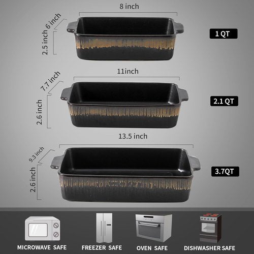 KOOV Bakeware Set - Ceramic Baking Dish Set | 3-Piece Rectangular Casserole Pans, 9 x 13 Inches, Rough Black