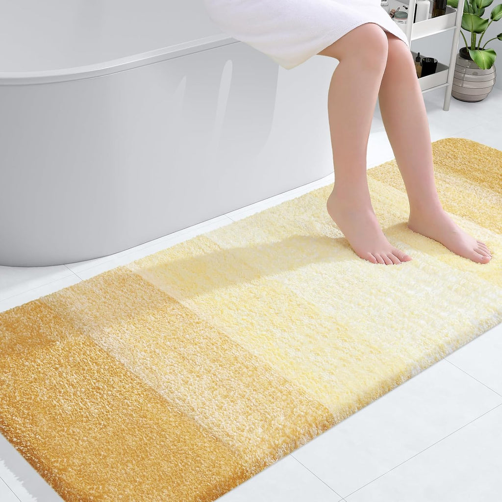 OLANLY Bathroom Runner Rug - Extra Soft Microfiber Mat, Quick Dry & Washable, 59x24, Light Yellow