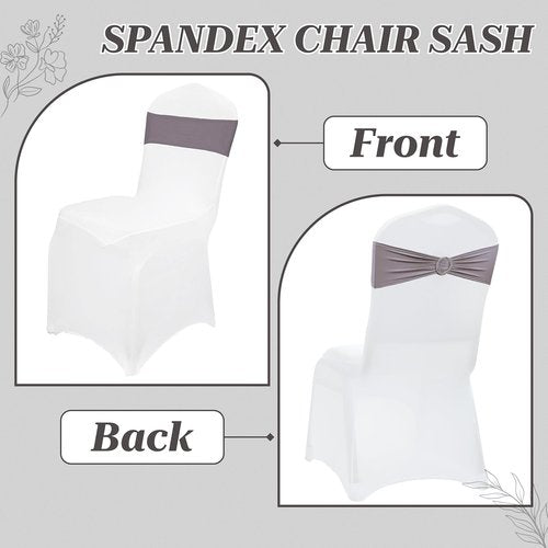 MDS Spandex Chair Sashes - Pack of 200 Universal Elastic Stretch Bows with Buckle Slider | Silver Gray
