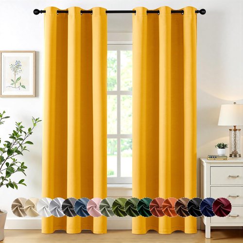 MIULEE Yellow Blackout Curtains - Thermal Insulated Room Darkening Drapes | 72 Inch Long, 2 Panels