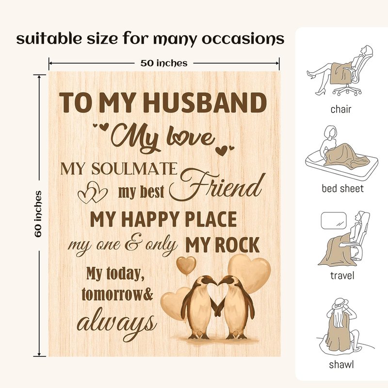 Ueedklaayy Valentines Day Gifts for Husband, Anniversary Husband Gifts for Him, Blanket for Men Birthday Gift Ideas,Husbands Gifts from Wife,Cozy Blanket 50"x60"