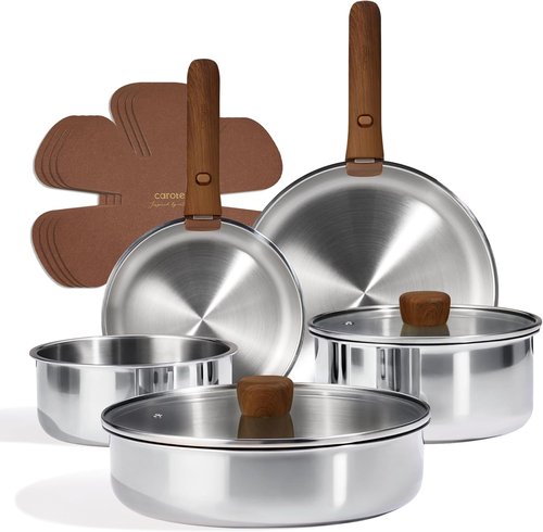 CAROTE 13 PCS Tri-Ply Stainless Steel Cookware Set - Induction-Ready, Oven Safe, Detachable Handle