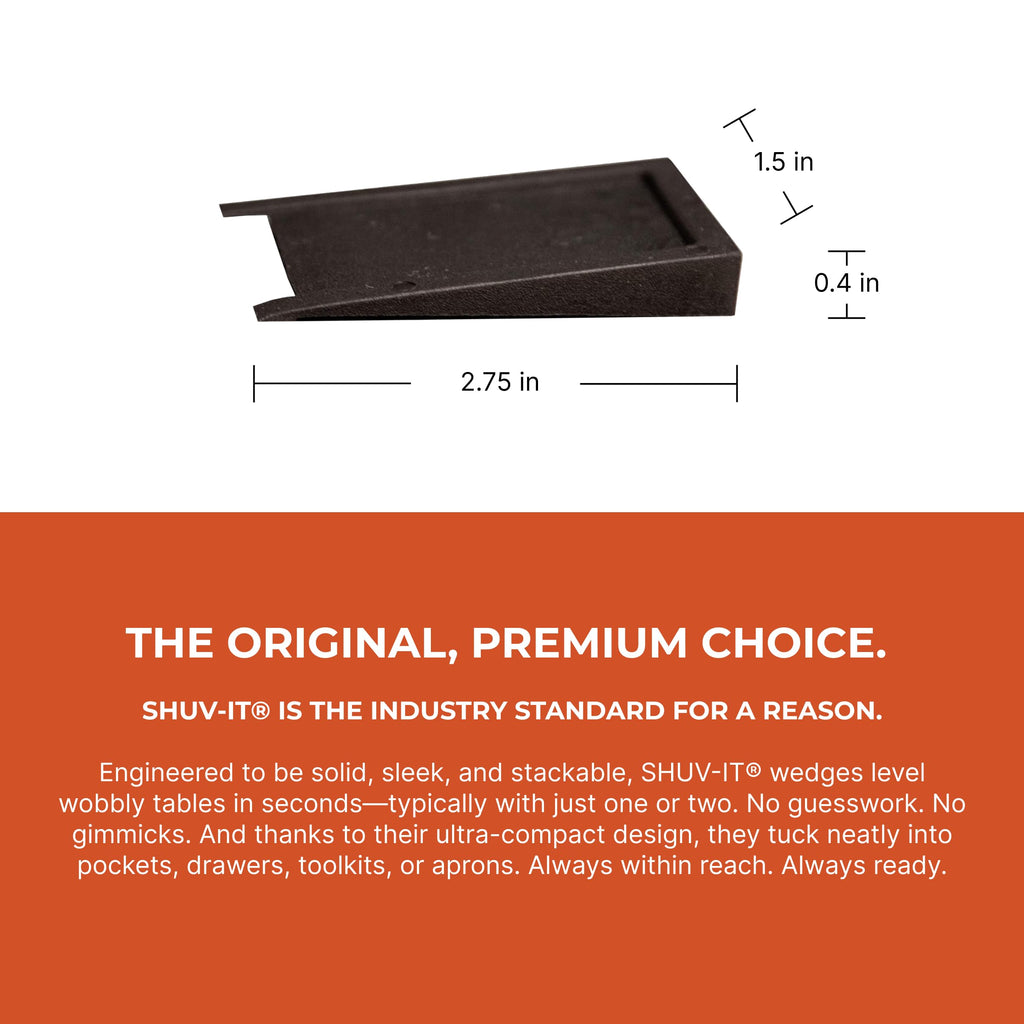 Shuv-It™ Flexible Plastic Shims (Black 100 Pack) - Leveling Shims for Restaurant and Bar Tables, Home Furniture, Wobbly Uneven Tables. - Made in USA Durable Leveling Wedge Shim for Appliances