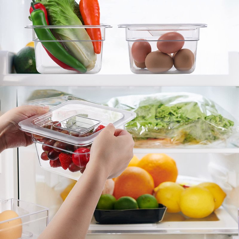 Sieral Clear 1/6 Size Food Pans with Lids, 1.5 Quart Square Polycarbonate Containers for Salad Bar, Restaurant, Kitchen Prep