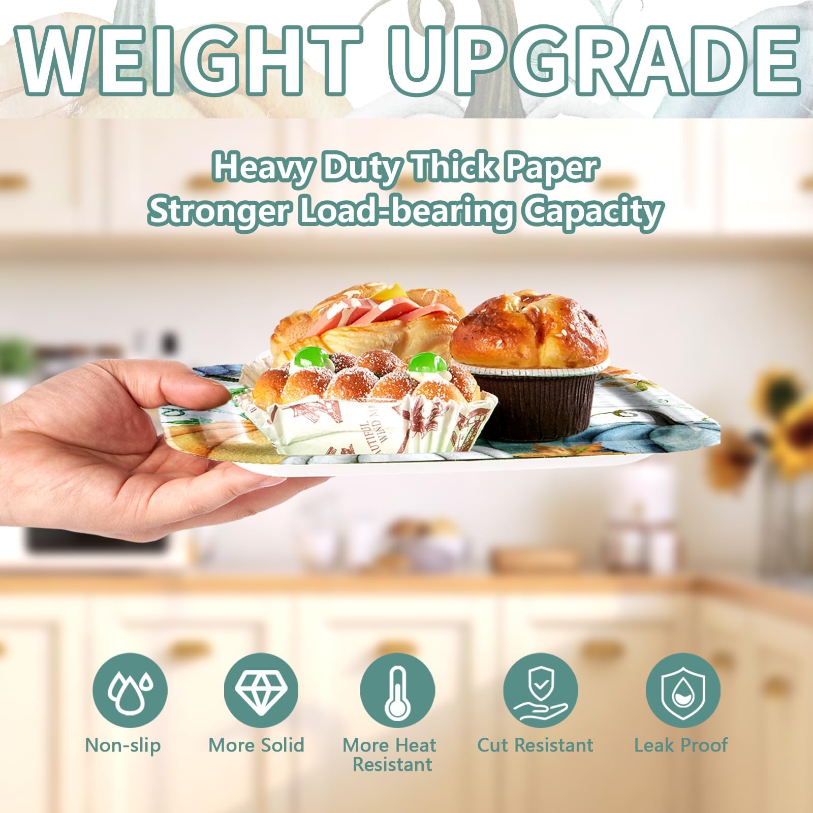 Grencian 200Pcs Fall Plates and Napkins Square Blue Pumpkins Plate Thanksgiving Paper Plates Pumpkin Wood Grain Dinnerware for Baby Shower Fall Harvest Family Thanksgiving Party Decorations, Serves 50