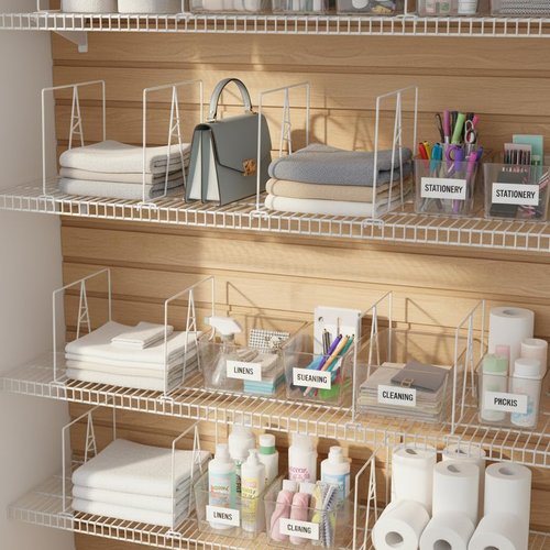 ziroland Wire Shelf Dividers - White Closet Organization & Storage Organizer - No Tool Shelf Divider for Wire Shelves - Metal Shelf Accessories – for 12“ Deep Wire Shelves – Tall 12” Height – 24 Pack