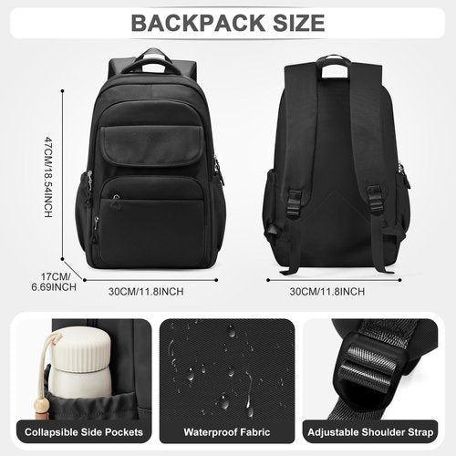 Lendolk Cute Black School Backpack for Teens Girls Boys Waterproof School Bag Basic Backpack for College Students Multi Pocket Backpack Lightweight Casual Daypack Backpacks for Women Men