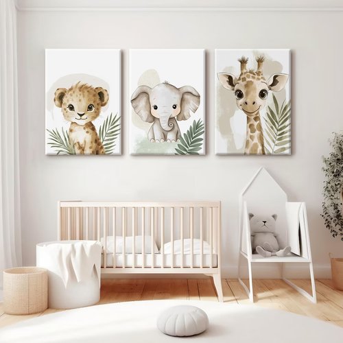Nursery Animal Wall Art Decor Baby Boy Kids Room Pictures Safari Jungle Nursery Canvas Wall Decor Toddler Woodland Animals Prints Cute Giraffe Poster Artwork for Bedroom 16x24x3 Inch Wrapped Canvas