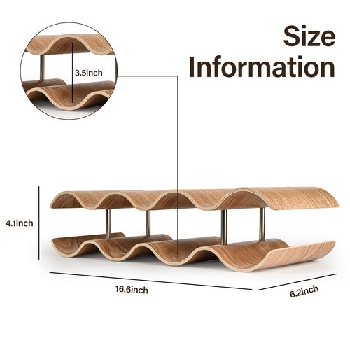 TRUDING Countertop Wine Rack - 7 Bottle Freestanding Wine Bottle Holder Stand - 2 Tier Wooden Wine Storage Rack - Wavy Wine Organizer for Cabinet Pantry Home Kitchen Bar