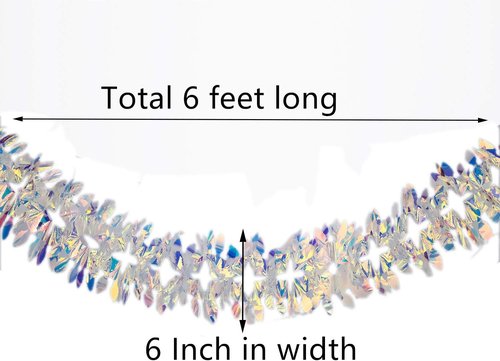 Iridescent Hanging Decorations - 6ft Shiny Foil Garland for Christmas, Weddings & Parties