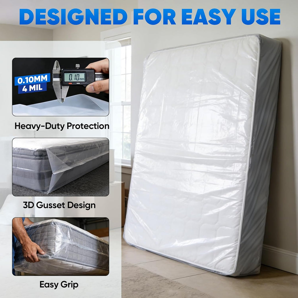 TICONN Waterproof Mattress Bag - Heavy-Duty Moving Storage Cover | 2-Pack, Queen Size (4 Mil)