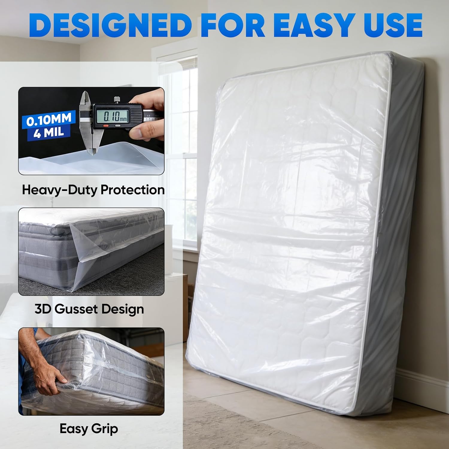 TICONN Waterproof Mattress Bag - Heavy-Duty Moving Storage Cover | 2-Pack, Queen Size (4 Mil)