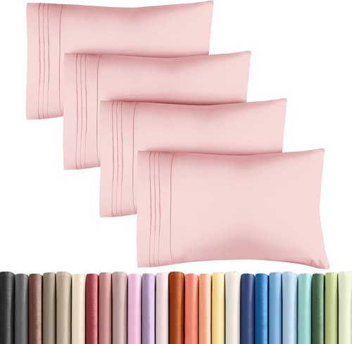 King Pillow Cases by [Brand Name] - Ultra Soft Hotel Quality Covers | 4 Piece Set in Baby Pink - Wrinkle Free & Stain Resistant