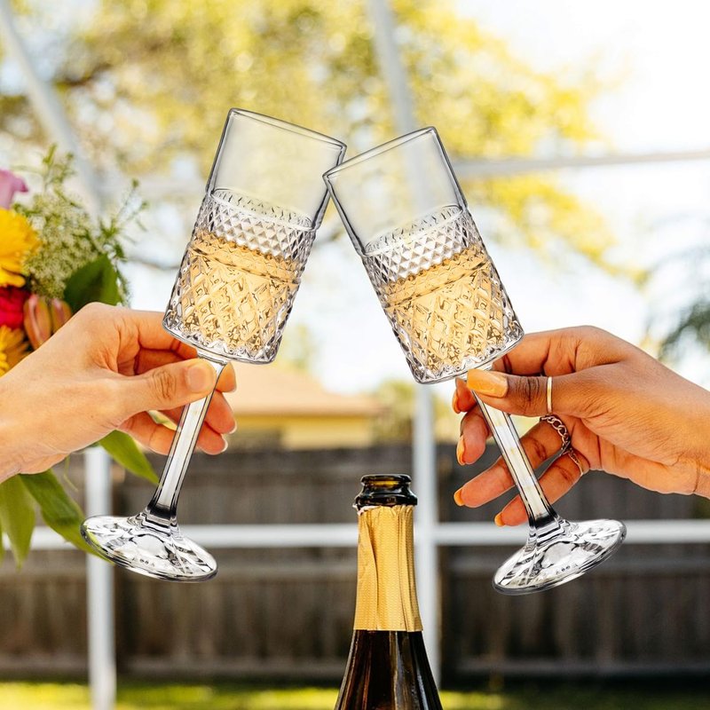 Cambareign Champagne Flutes Set of 6, 7oz Square Champagne Glasses, Lead-Free Crystal Champagne Flute Glass, Unique Gift for Birthday, Wedding, Anniversary