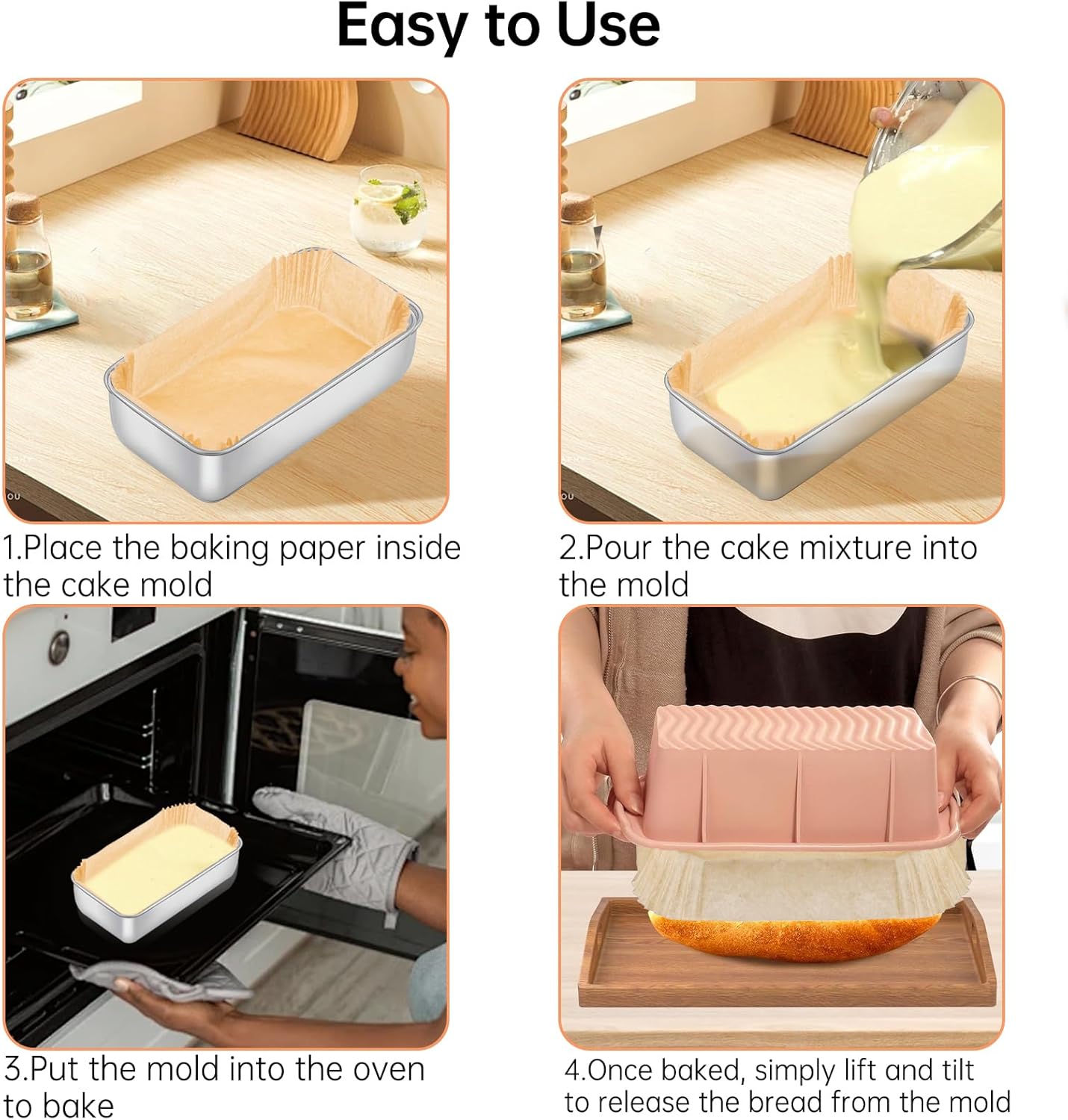 Skiennix 100 Pcs Loaf Pan Liners - Non-Stick Pre-Formed Parchment Paper for 9x5 Inch Bread Pans