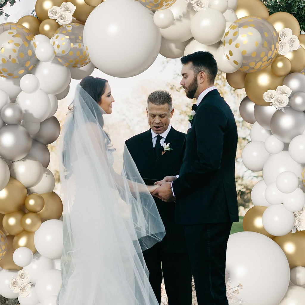 Ouddy White Balloon Set - 129Pcs in Various Sizes with 6Pcs 18” Matte Arch Garland Kit | Perfect for Parties & Celebrations