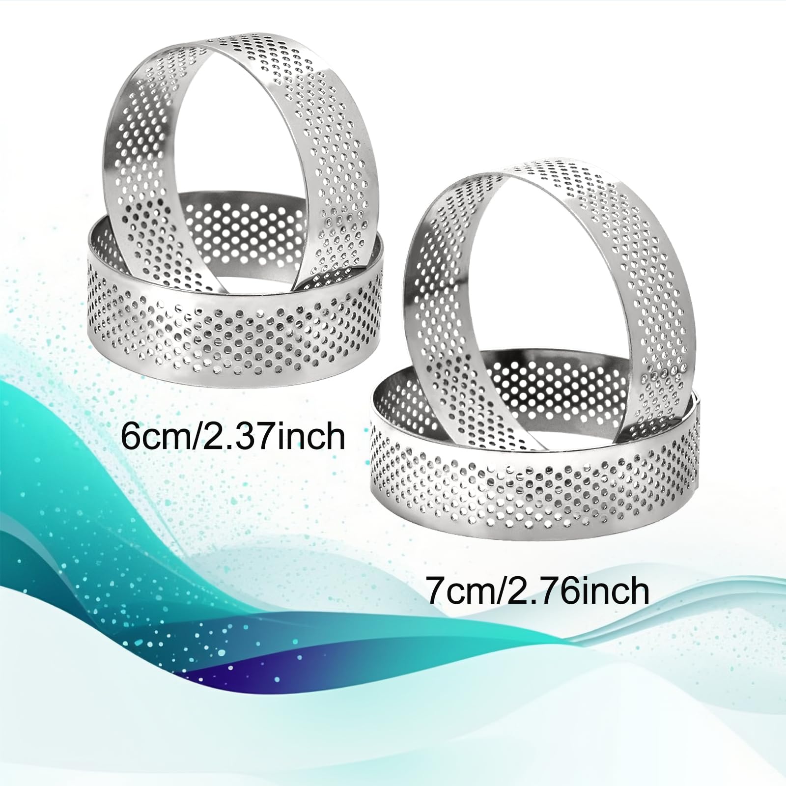 10 Pcs 2.76 Inch 304Stainless Steel Tart Ring, Heat-Resistant Perforated Cake Mousse Ring, Round Ring Baking doughnut tools (7cm)