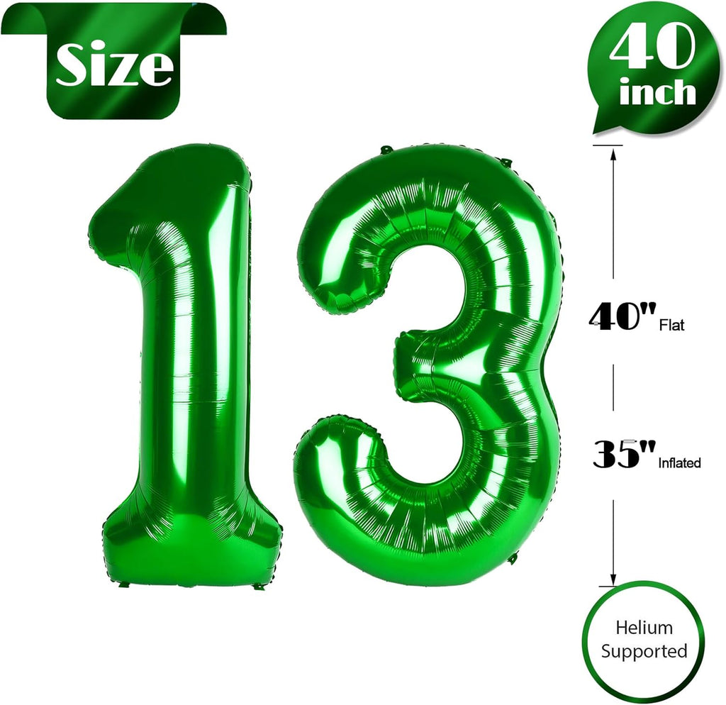 Number 13 Balloon by [Brand Name] - 40 Inch Dark Green Giant Foil Balloon for 13th Birthday Party Decorations