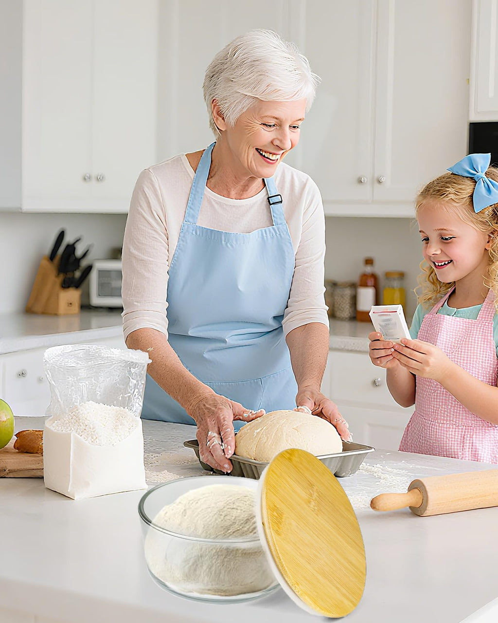 TERESRY Replacement Wooden Lids for Pyrex, Anchor Hocking Glass Containers 7402-PC*4, Bamboo Lids for Pyrex 7Cup Glass Bowls, Bowl Covers with Leakproof 4 Pack