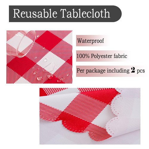 MANGATA CASA 2Pcs Red Gingham Tablecloth for Rectangle Tables-Checkered Table Cloth Waterproof Kitchen & Table Linens-Polyester Buffalo Plaid Wrinkle Free Table Cover(Red 60x102in)