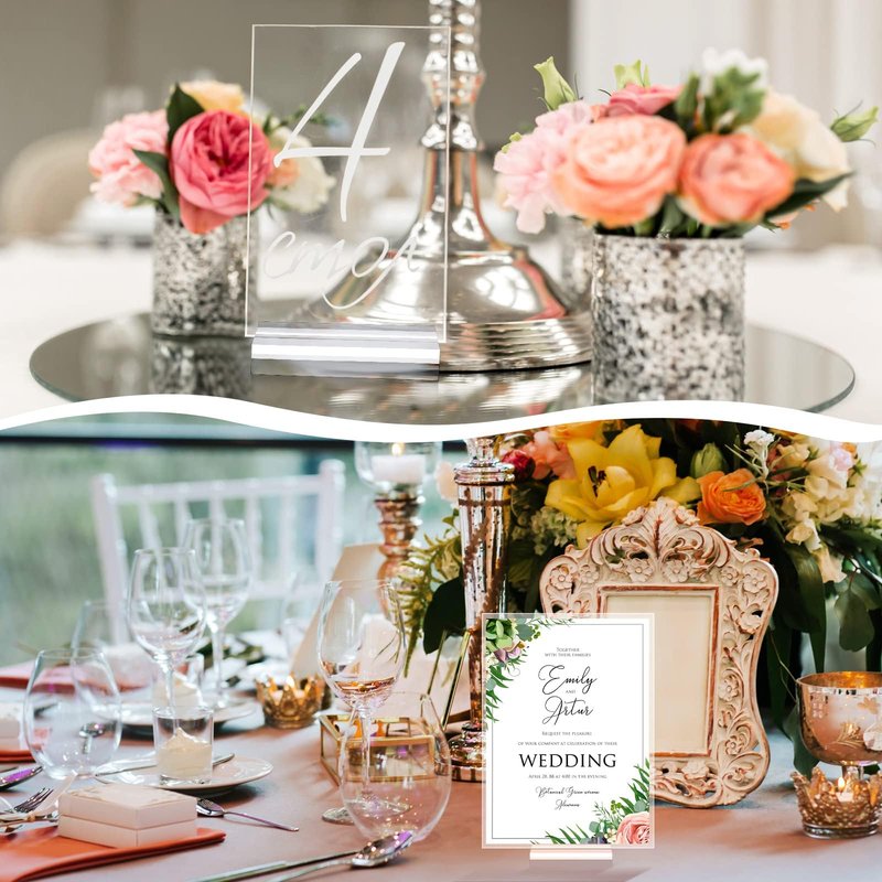 Blulu 20 Pieces Acrylic Place Card Holders 2 Inch Clear Stands Base with 3 mm Card Slot Numbers Display Table Sign for Wedding Exhibition Office Cafe Restaurant Photo Menu Meeting Table Decorations