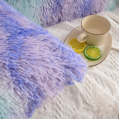 Aimuan Home Decor Luxury Series Plush Shaggy Pillow Shams Super Soft Velvet Style Tie Dye Artificial Fur Throw Pillow Case Cushion Cover for Sofa/Bed/Living Room Ombre Set of 2Pcs Purple, 17.7"x17.7"